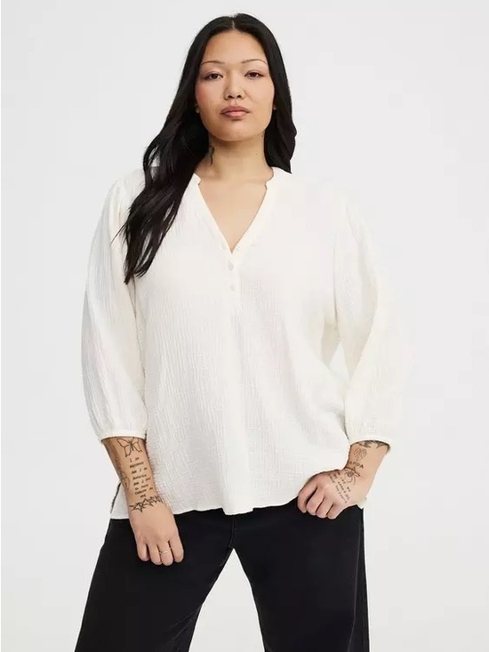 torrid Tops - Torrid Gauze Popover Top - Whisper White
